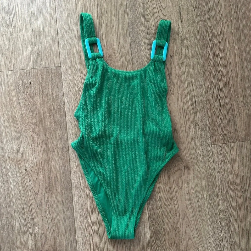 NWT Aerie Birthday Scoop Cheekiest One Piece‎ Swimsuit Jelly Bean Green Blue